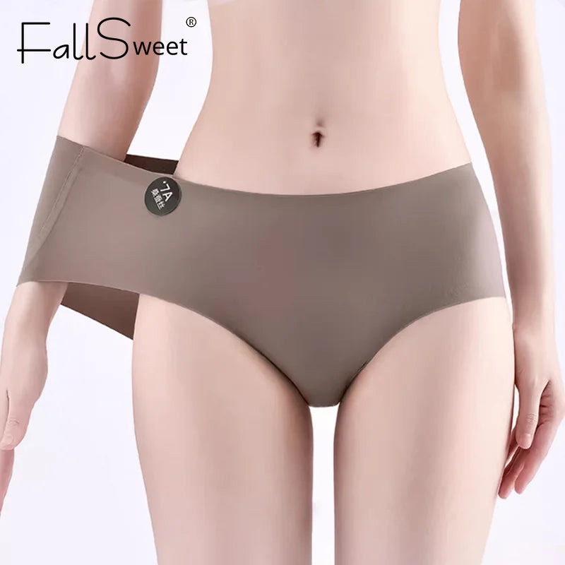 Falllsweet 4 Peças de Calcinhas de Seda Sem Costura para Mulheres, Lingerie Sexy de Cintura Média, Calcinhas de Seda Gelada M-2XL