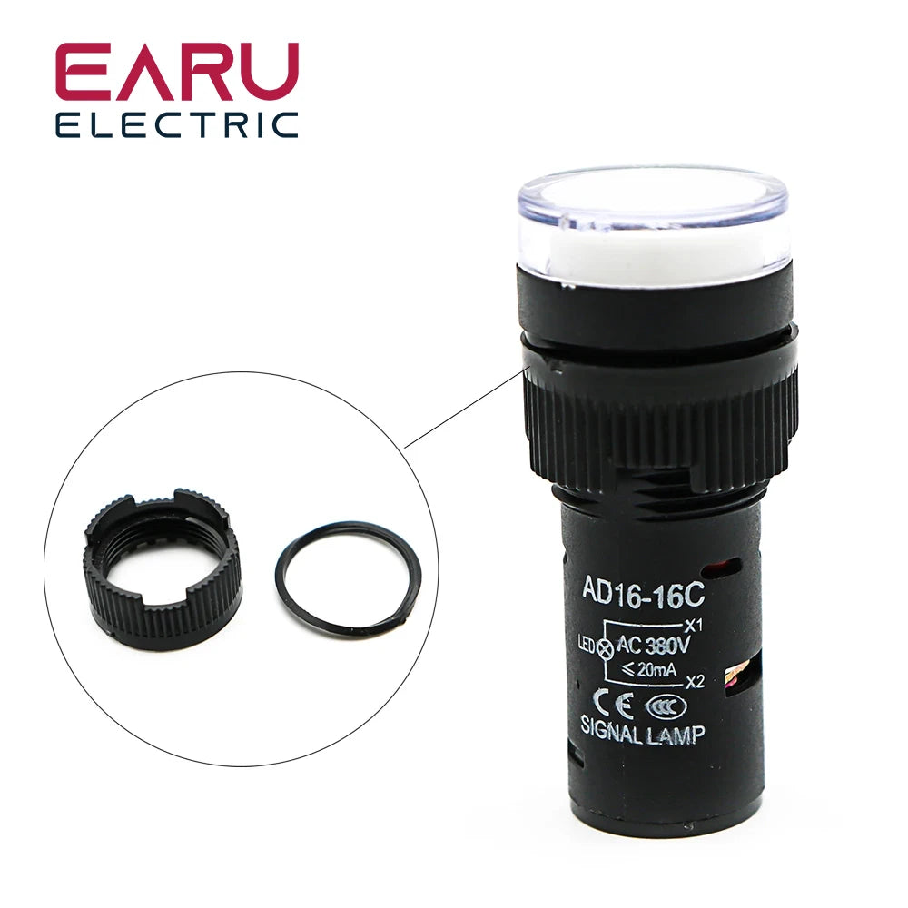 1 peça 16mm sinal de montagem em painel luz indicadora led azul verde vermelho branco amarelo lâmpada piloto ac dc 12v 24v 220v AD16-16C