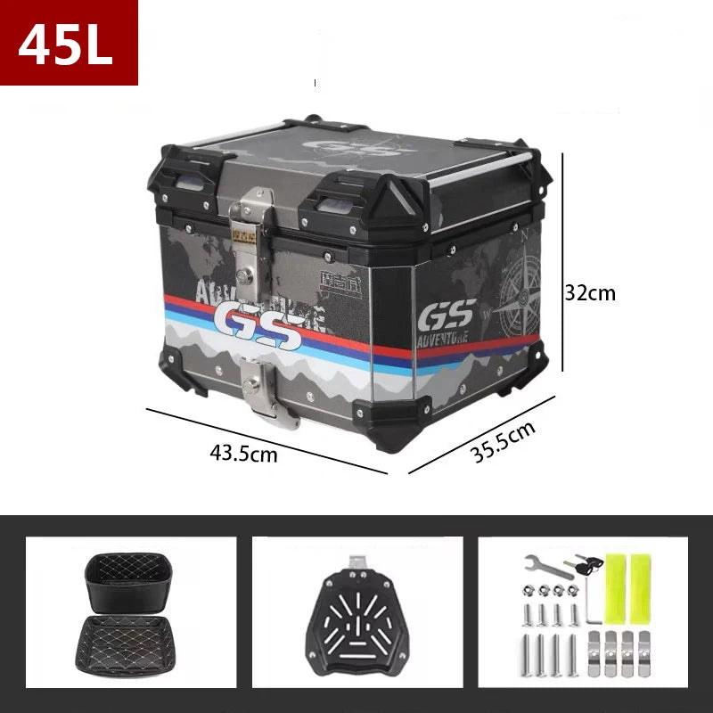 Universal Motocicleta Traseira Trunk Top Casos, Caixa De Alumínio, Bagagem, Mala, Moto Cauda Caixa, 65L, 55L, 45L, 36L