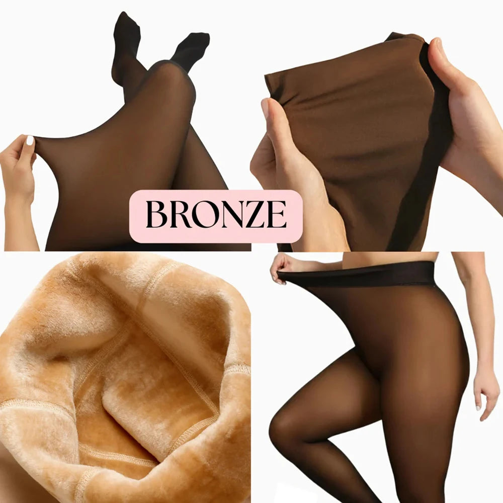 Velo térmico forrado collants feminino uma costura quente pura meia-calça falso translúcido térmico grosso collants leggings para tempo frio