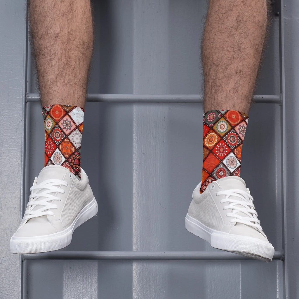 Novidade étnica boêmio impressão meias masculinas confortáveis respirável antiderrapante meias casuais harajuku retro rua meias de compressão