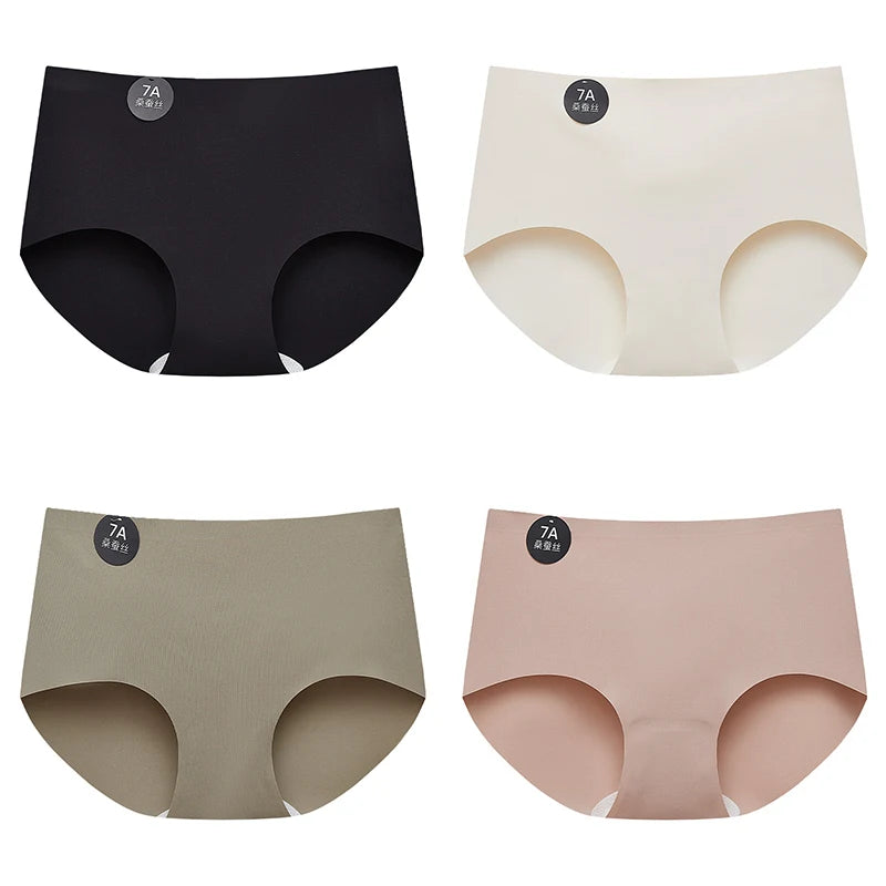 Falllsweet 4 Peças de Calcinhas de Seda Sem Costura para Mulheres, Lingerie Sexy de Cintura Média, Calcinhas de Seda Gelada M-2XL