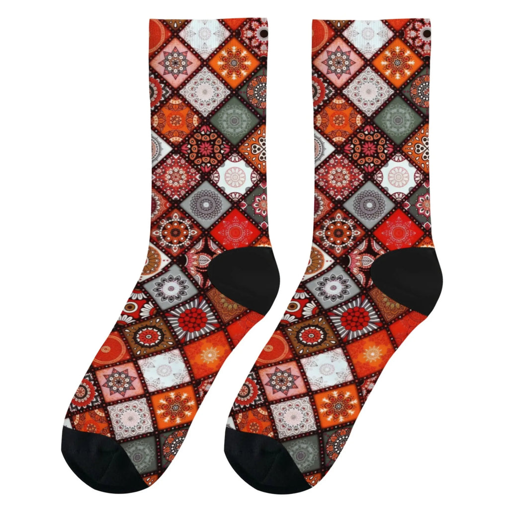 Novidade étnica boêmio impressão meias masculinas confortáveis respirável antiderrapante meias casuais harajuku retro rua meias de compressão