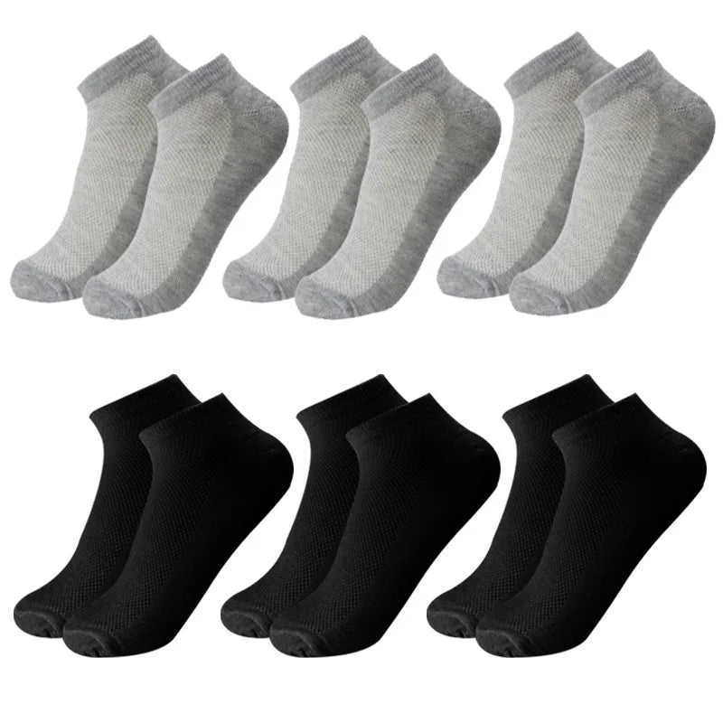 6 pares meias masculinas respiráveis curto tornozelo elástico cor sólida malha de alta qualidade negócios unisex sokken plus size EU38-47