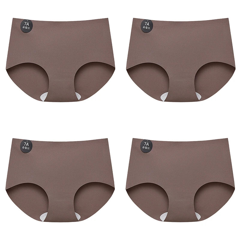 Falllsweet 4 Peças de Calcinhas de Seda Sem Costura para Mulheres, Lingerie Sexy de Cintura Média, Calcinhas de Seda Gelada M-2XL