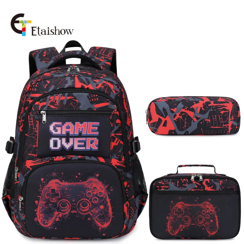 Mochila para menino com lancheira e estojo de lápis 3 peças bolsas escolares para meninos para estudantes do ensino fundamental meninos adolescentes