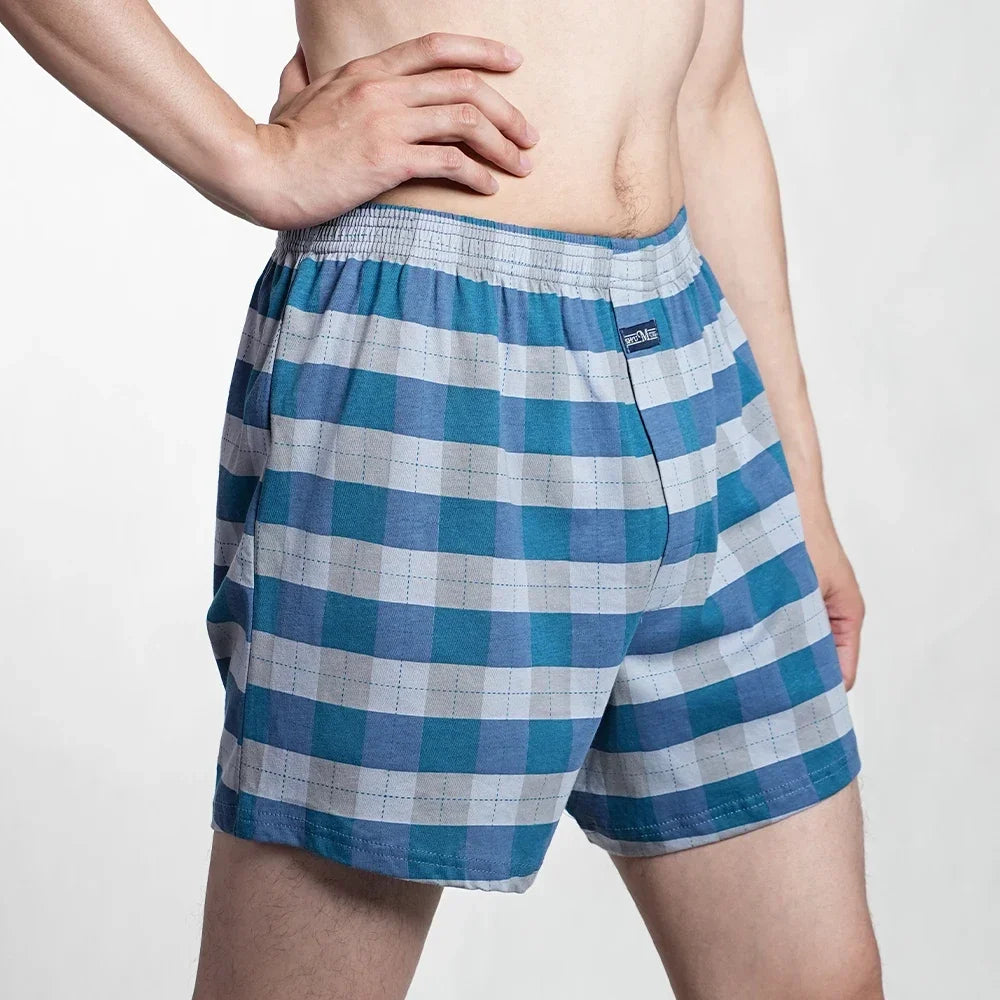 Cueca boxer masculina de algodão puro, roupa íntima, cintura alta, cuecas grandes, casual, xadrez, plus size, calças aro, pijama em casa, M-3XL