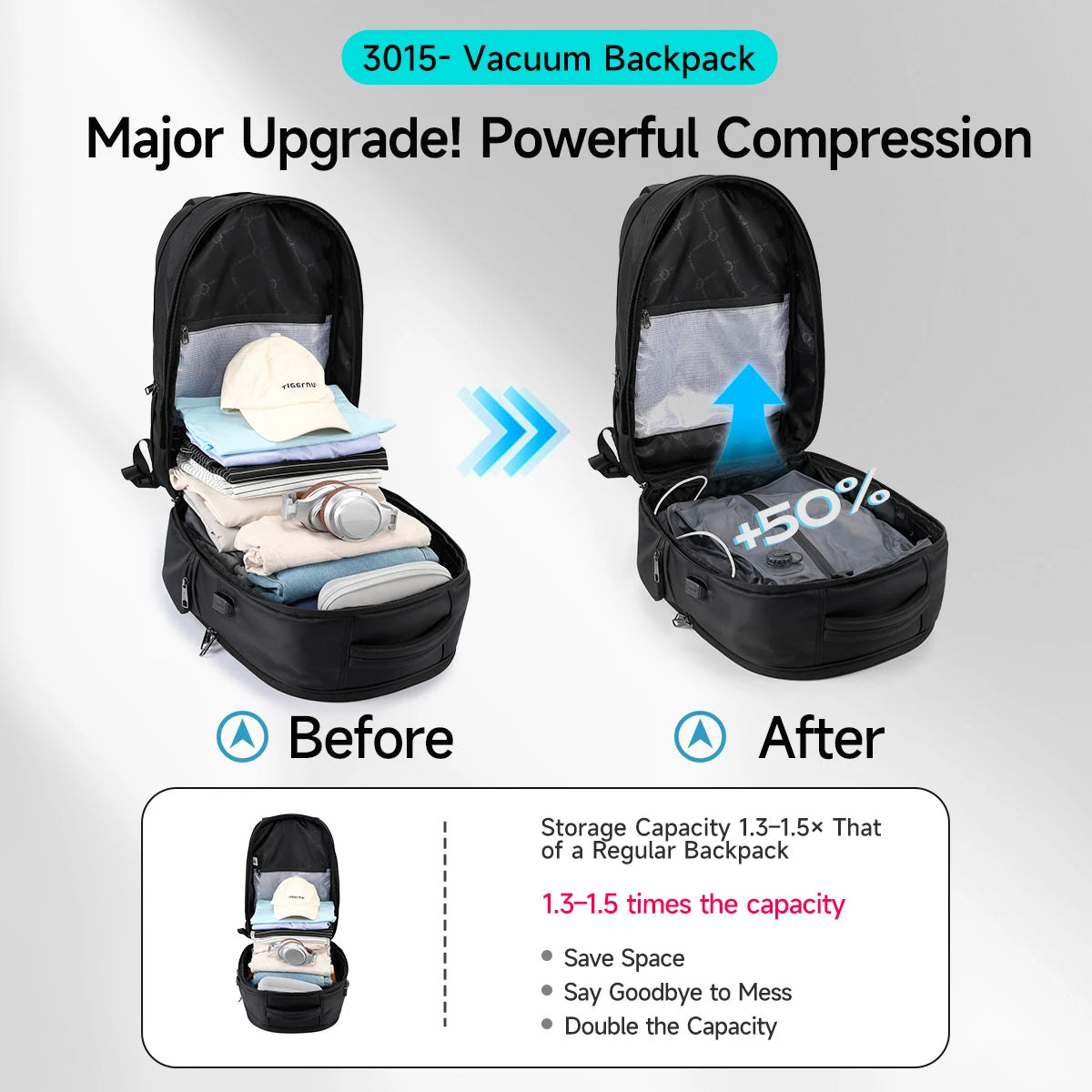 Tigernu mochilas a vácuo compressão mochilas de viagem 15.6-17 mochila portátil dos homens tsa anti roubo mochilas expansível mochila