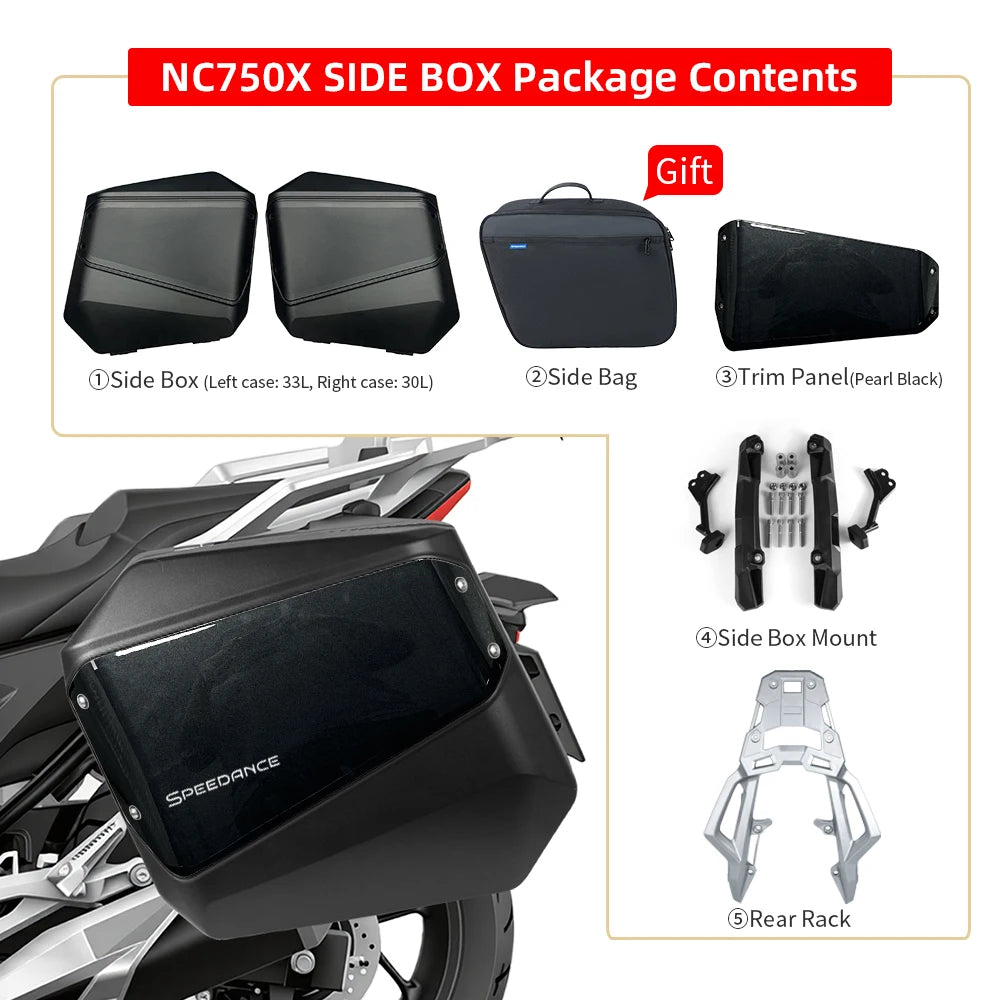 Malas Laterais para Motocicleta Honda NC750X, Com Liberação Rápida, Impermeáveis, Armazenamento de Bagagem para Viagens de Moto