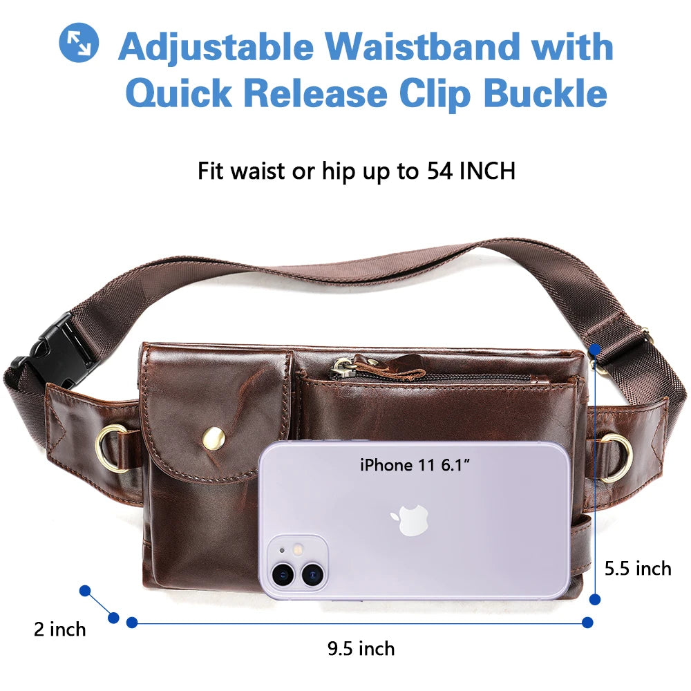 WESTAL-Bolsa de cintura de couro genuíno para homens, Fanny Pack, Belt Bag, Phone Bags, saco de cintura pequeno masculino