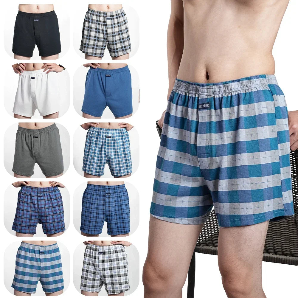 Cueca boxer masculina de algodão puro, roupa íntima, cintura alta, cuecas grandes, casual, xadrez, plus size, calças aro, pijama em casa, M-3XL