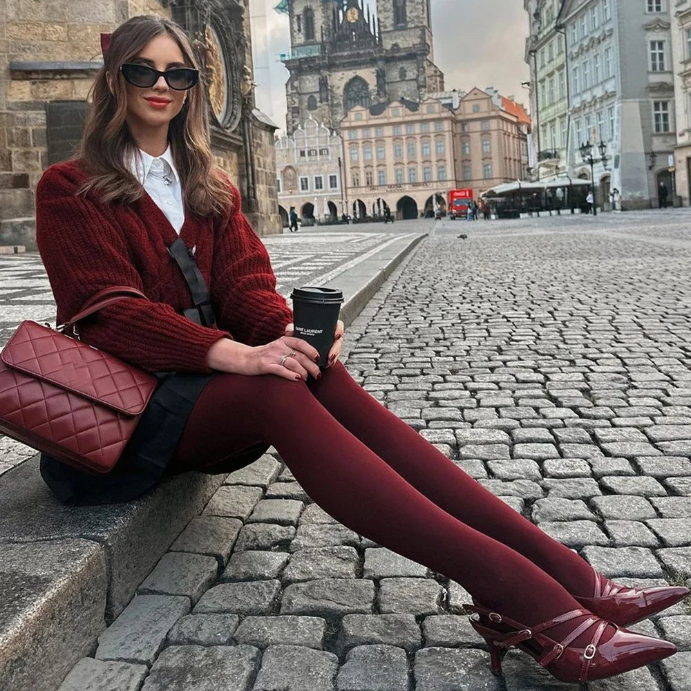 Talenza meias femininas finas meia-calça super elástica tamanho grande leggings vermelho feminino sexy collants primavera outono inverno