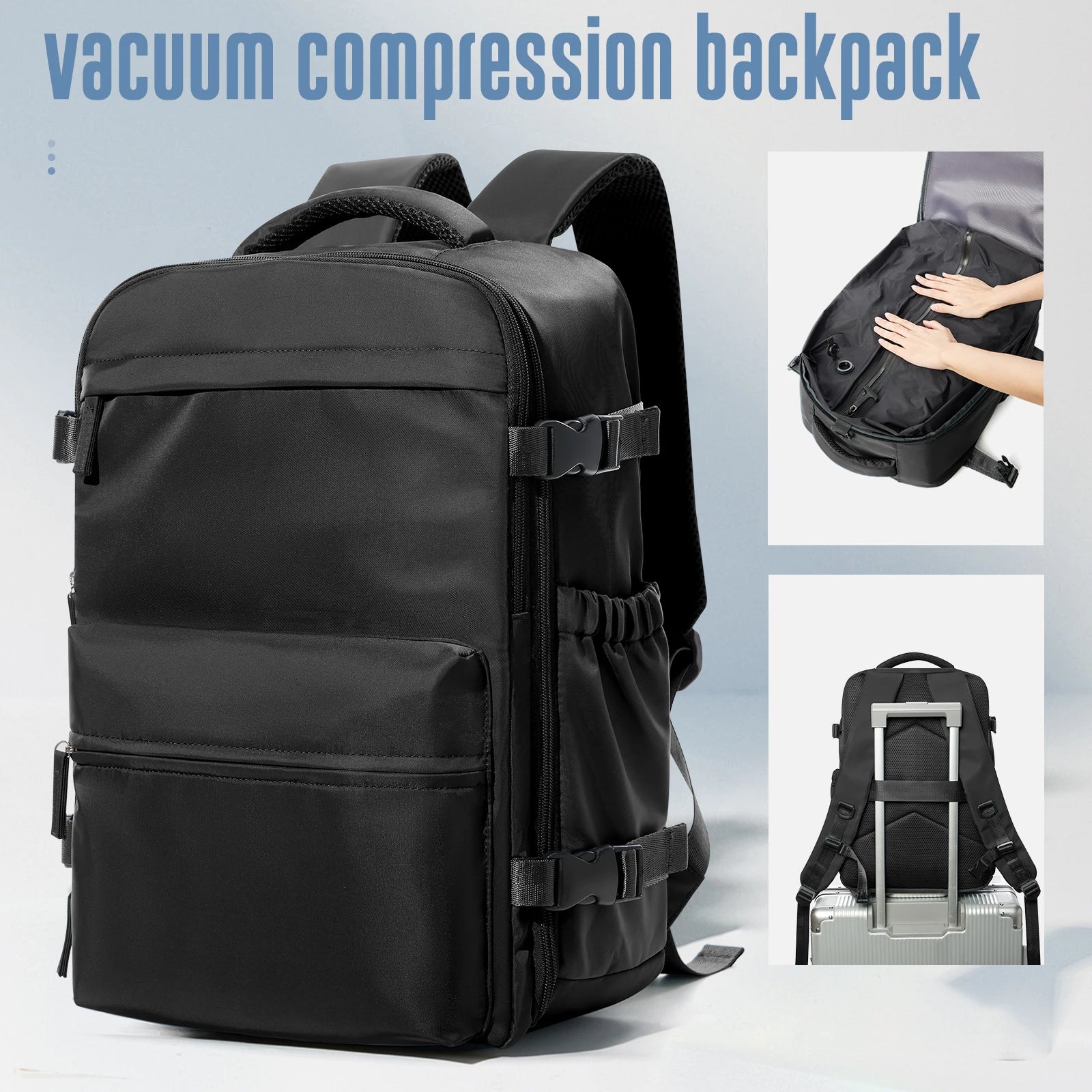 Mochila de viagem a vácuo para homens, mochila de grande capacidade para laptop de negócios, mochila expansível para homens e mulheres, bolsa escolar