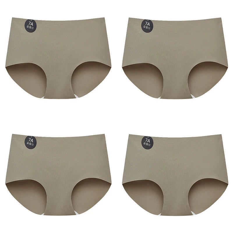 Falllsweet 4 Peças de Calcinhas de Seda Sem Costura para Mulheres, Lingerie Sexy de Cintura Média, Calcinhas de Seda Gelada M-2XL