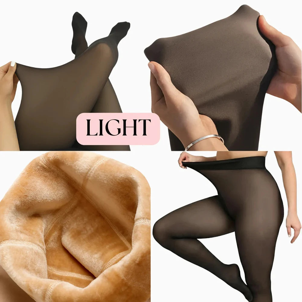 Velo térmico forrado collants feminino uma costura quente pura meia-calça falso translúcido térmico grosso collants leggings para tempo frio