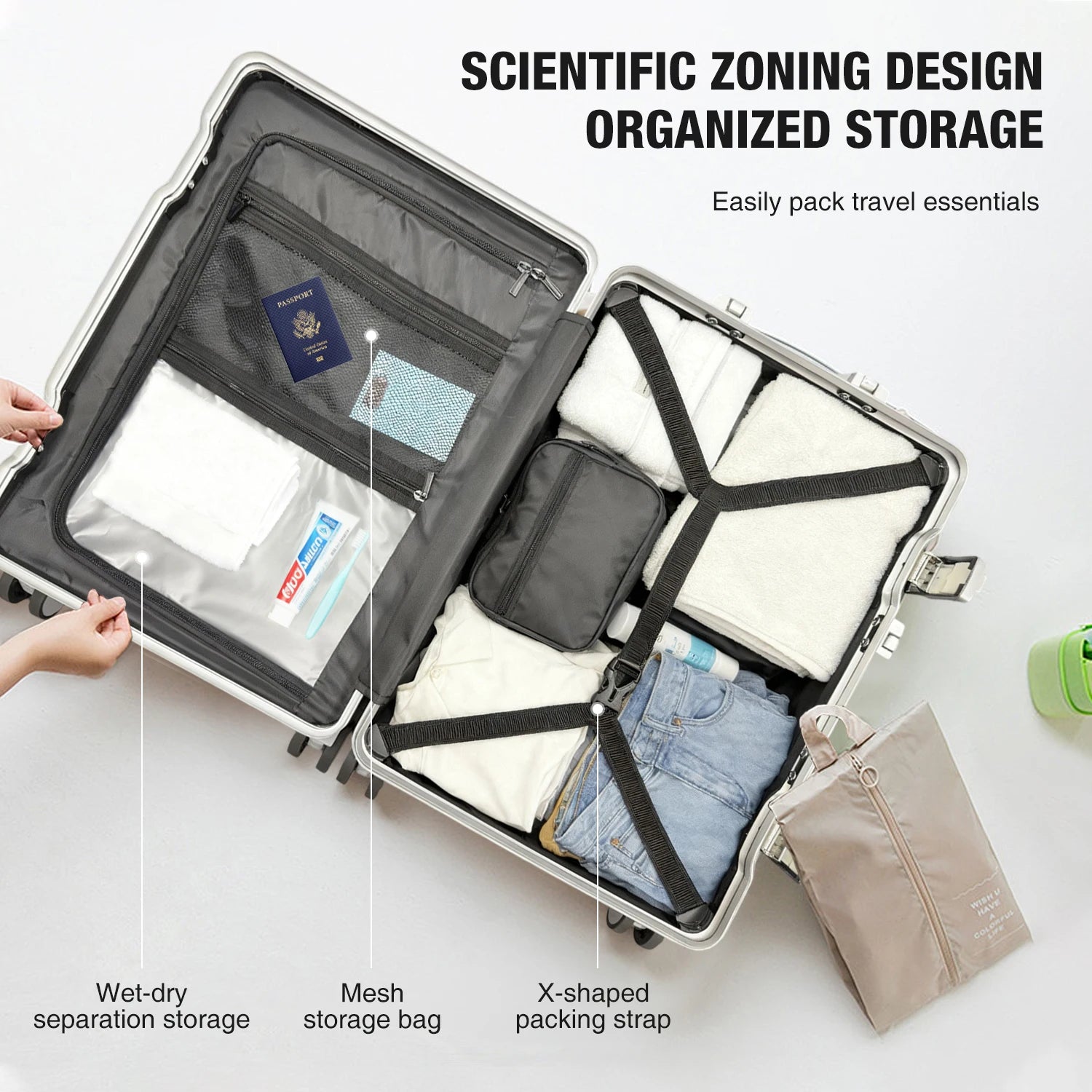 Mala de Alumínio Leve AIWEINY, Com Estrutura de PC, 360 °   Rodas Silenciosas, Cadeado TSA, Bagagem de Mão e de Transporte de 20/24/27 Polegadas