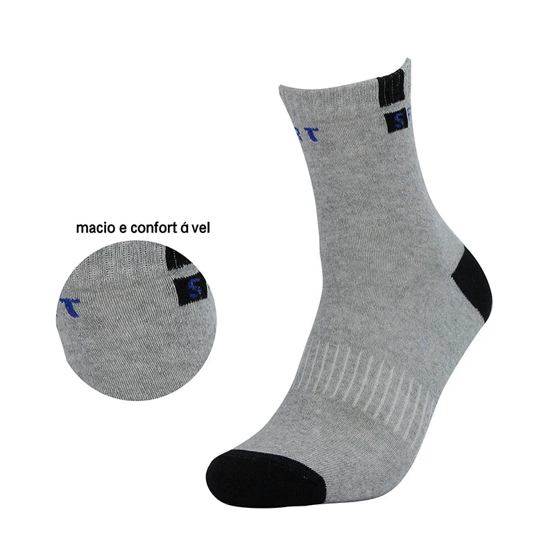12 Pares, Meias Masculinas de Algodão, Respiráveis, Contendo Algodão, Meias Esportivas de Cano Médio, Verão, Secagem Rápida
