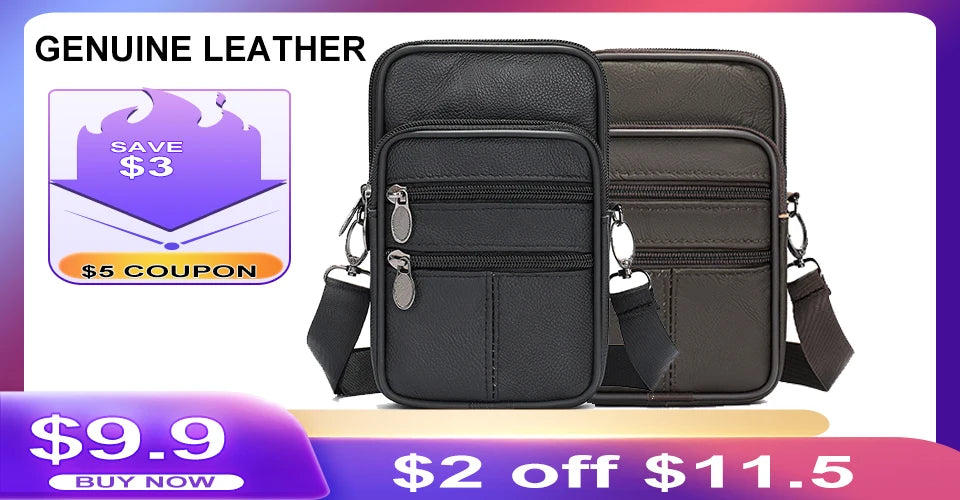 WESTAL-Bolsa de cintura de couro genuíno para homens, Fanny Pack, Belt Bag, Phone Bags, saco de cintura pequeno masculino