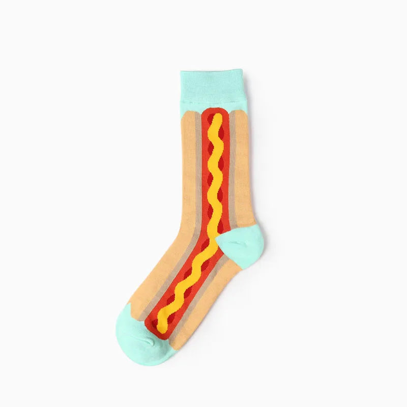 1 par de meias de arte, meias masculinas e femininas de algodão, meias engraçadas de casal, flor, pássaro, meias longas e coloridas