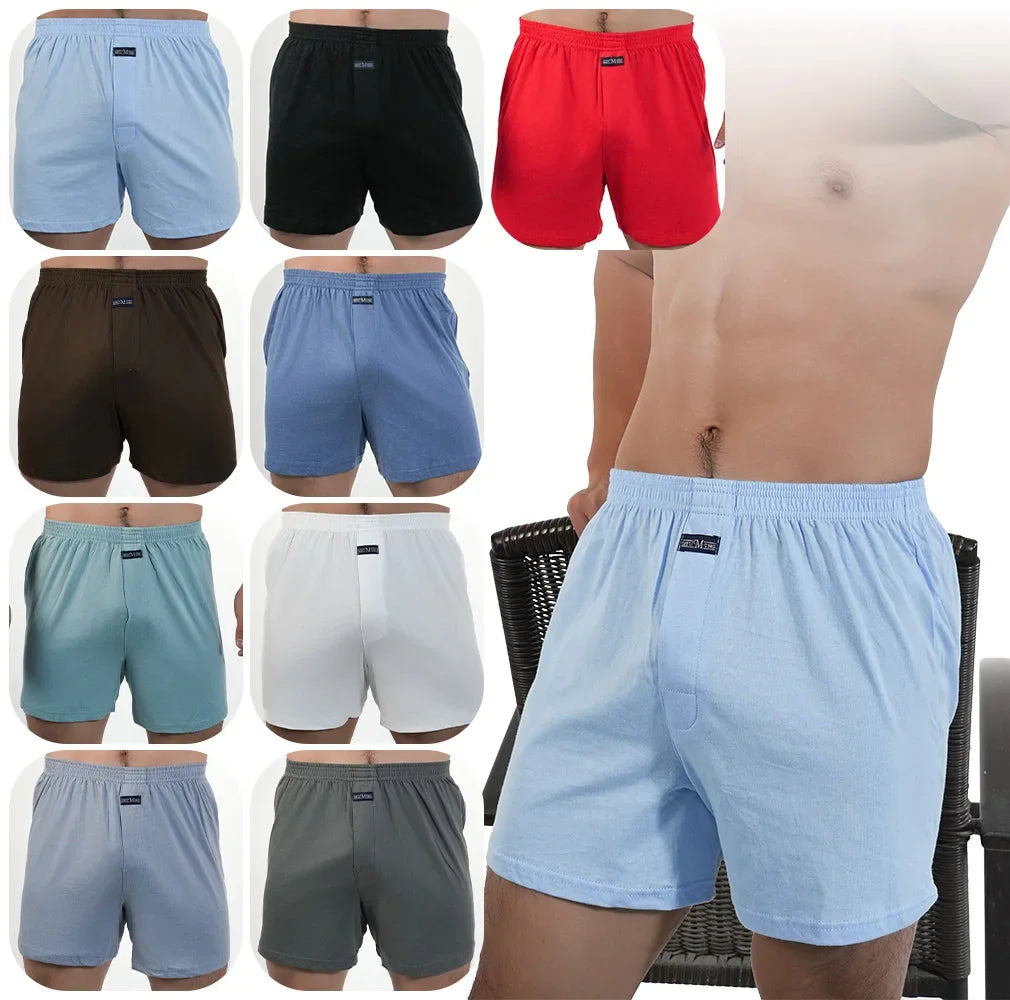 Homens puro algodão boxer shorts homem cintura alta grande roupa interior casual sólida cuecas plus size alo calças pijama boxers M-3XL 2025