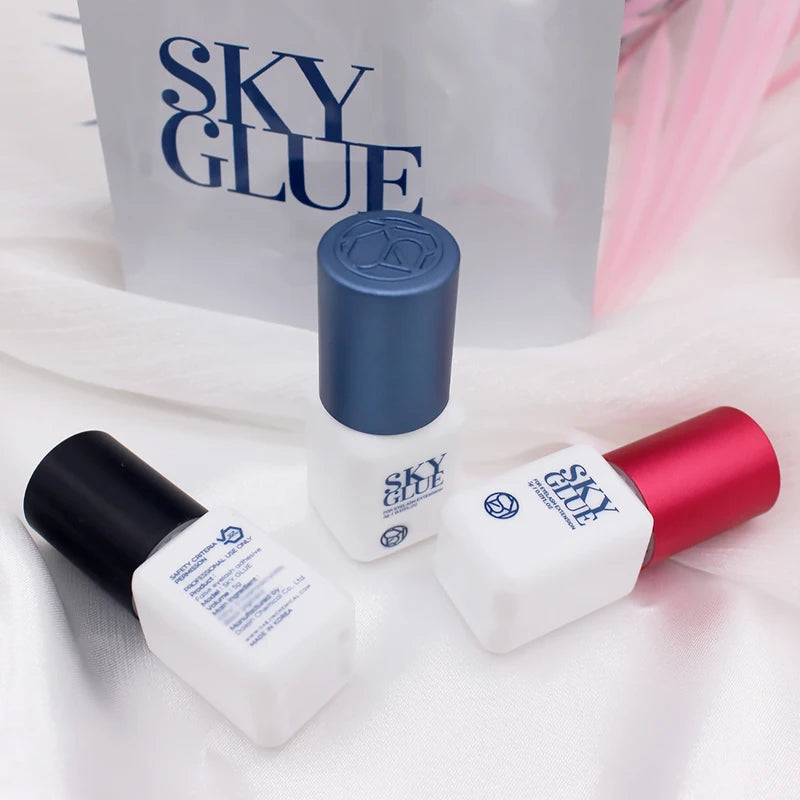 1 garrafa de cola sky para extensões de cílios 5ml original sky s + preto vermelho azul tampa cola de cílios postiços céu td fornecedor de cola transparente