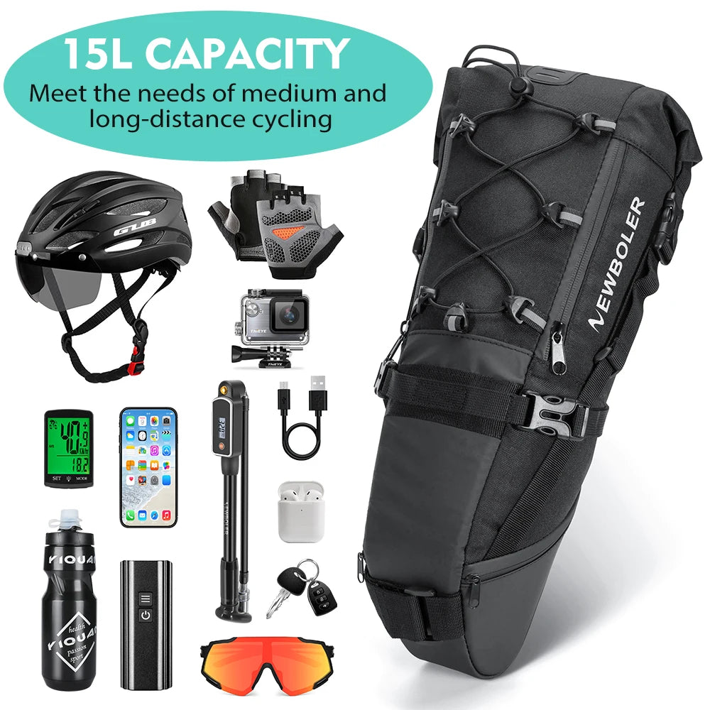 Newboler 15l grande capacidade saco de bicicleta à prova dwaterproof água alforje ciclismo saco cauda mtb dobrável saco traseiro bagagem da bicicleta estrada