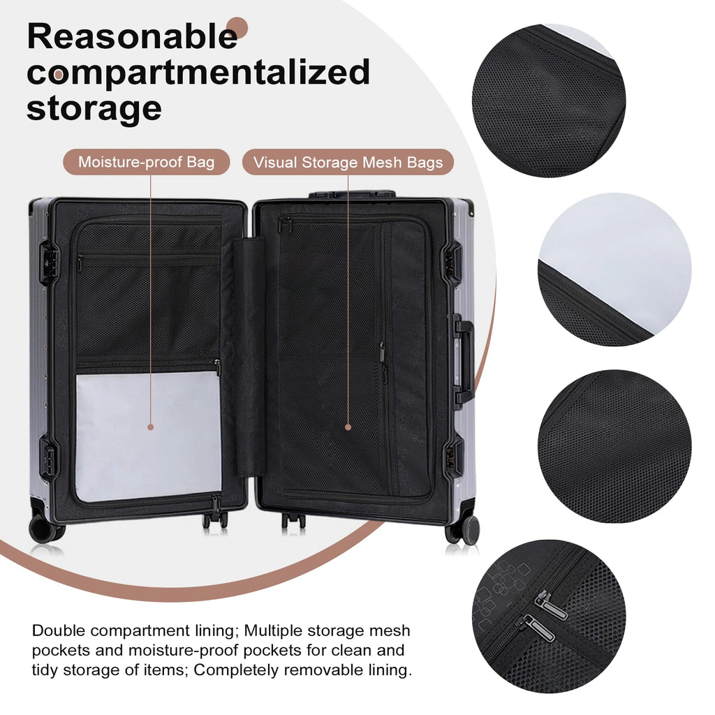 Aiweiny todo em alumínio liga de magnésio trole caso roda universal tsa masculino leve bagagem embarque