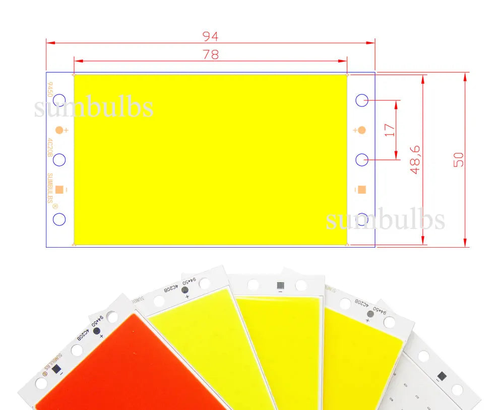 94x50mm 15w cob led módulo de lâmpada de tira de luz dc 12v 1600lm ultra brilhante quente branco fresco azul chip cob a bordo matriz lâmpada led