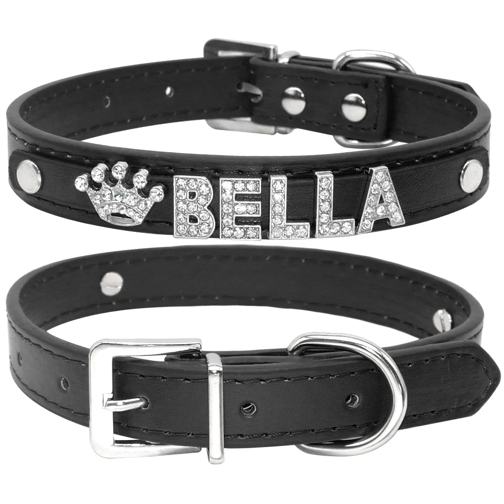 Coleira de cachorro com strass brilhante, coleira personalizada para cães pequenos chihuahua, nome grátis, acessórios para animais de estimação