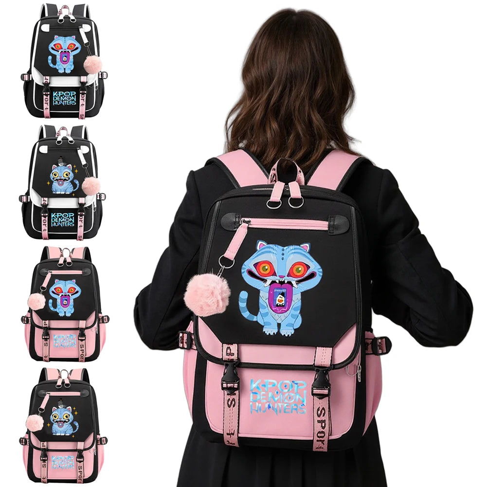 Mochila escolar para estudantes kpop demon hunters, mochila diária 2025 com estampa de filme quente para meninas, bolsa escolar esportiva ao ar livre