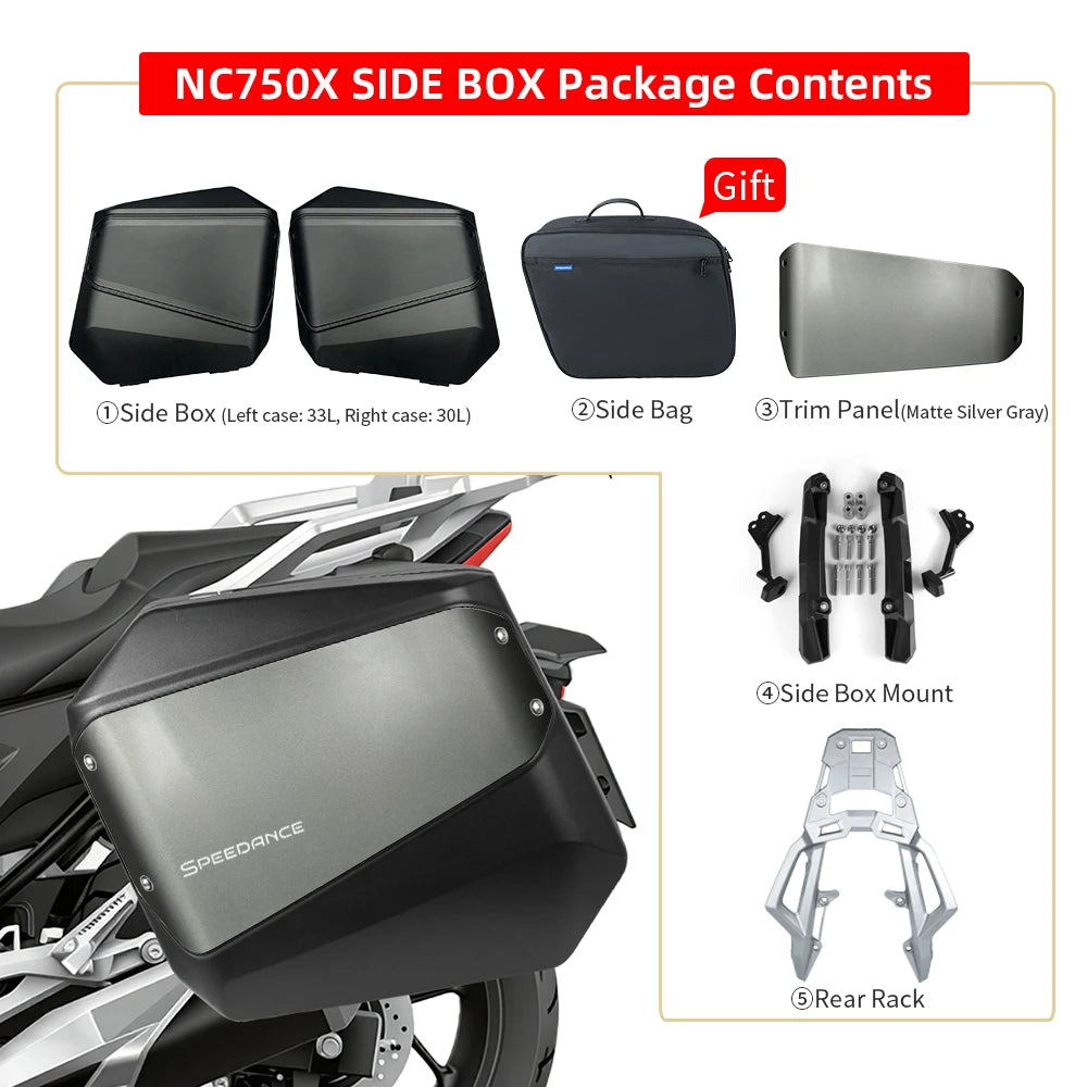 Malas Laterais para Motocicleta Honda NC750X, Com Liberação Rápida, Impermeáveis, Armazenamento de Bagagem para Viagens de Moto