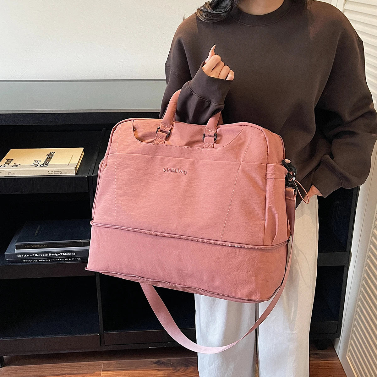 Bolsa de viagem portátil expansível para homens e mulheres, bolsa de bagagem leve de curta distância e grande capacidade, mala de viagem fitness com bolsa adicional e compartimento para sapatos