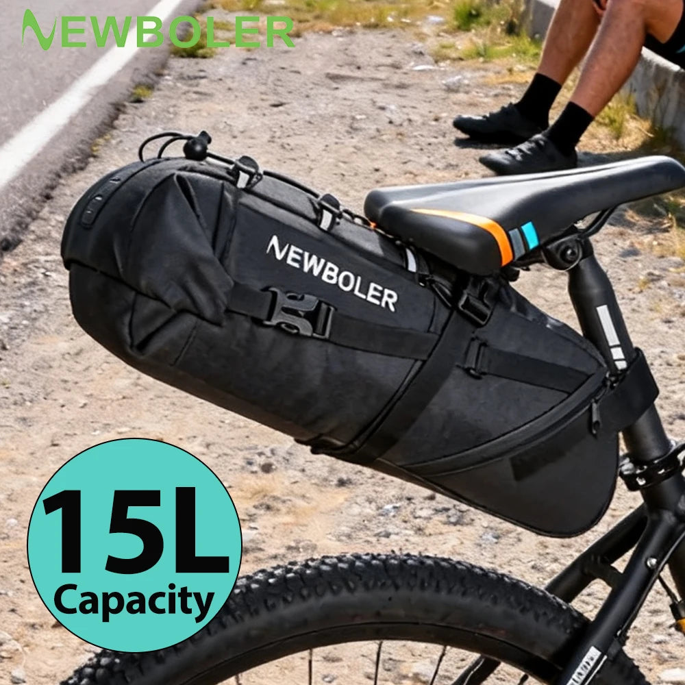 Newboler 15l grande capacidade saco de bicicleta à prova dwaterproof água alforje ciclismo saco cauda mtb dobrável saco traseiro bagagem da bicicleta estrada