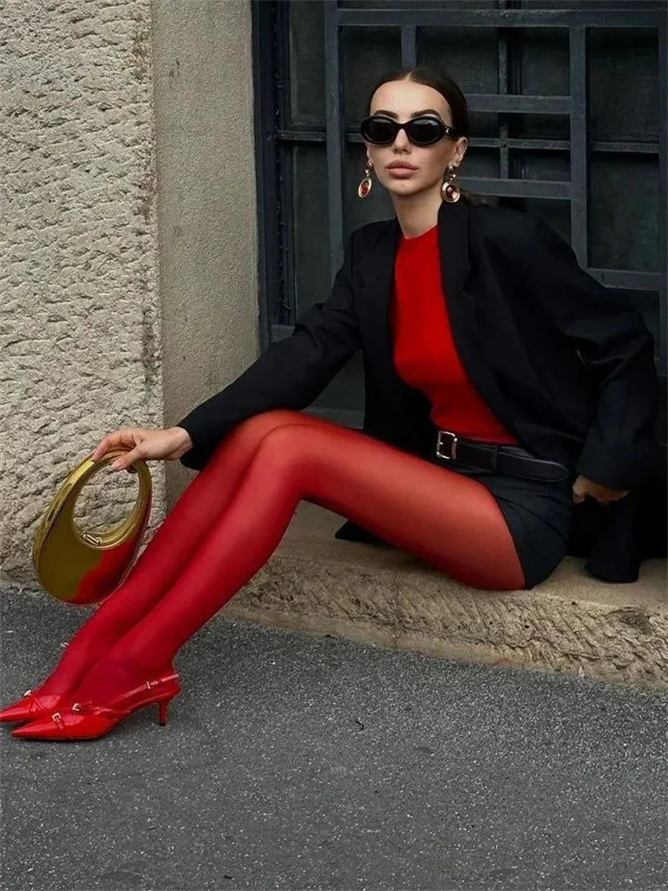 Talenza meias femininas finas meia-calça super elástica tamanho grande leggings vermelho feminino sexy collants primavera outono inverno