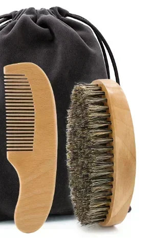 Profissional macio cerdas de javali madeira escova barba cabeleireiro escova de barbear pente masculino bigode pente kit com saco de presente conjunto pente de cabelo