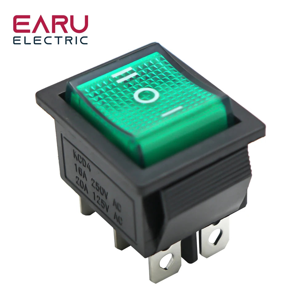 1pc diy interruptor de alimentação barco 3 posição 6pin botão travamento com luz da lâmpada kcd4 16a 250vac/20a 125vac on-off-on