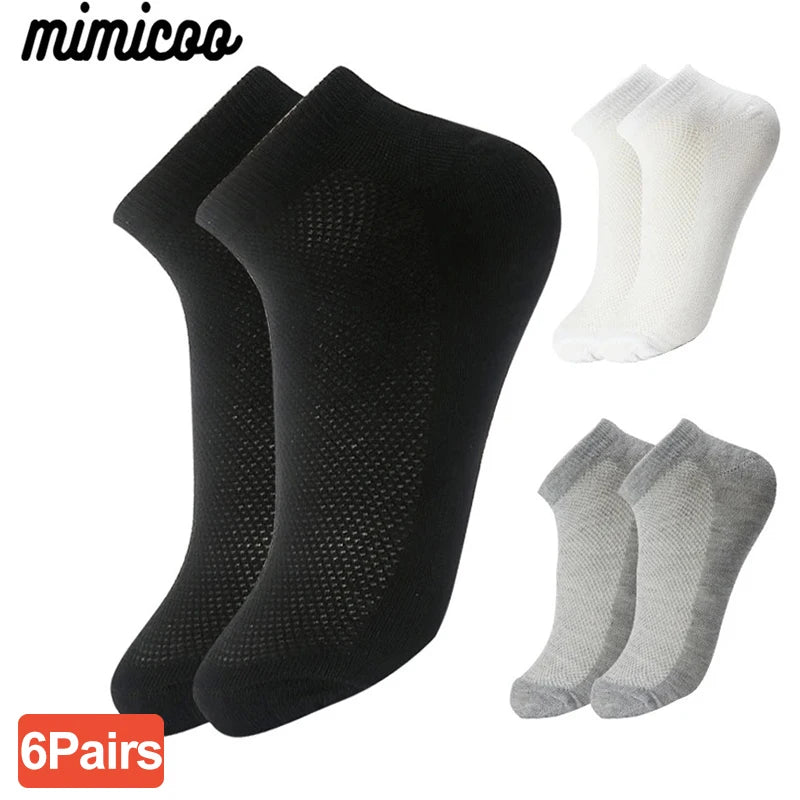 6 pares meias masculinas respiráveis curto tornozelo elástico cor sólida malha de alta qualidade negócios unisex sokken plus size EU38-47