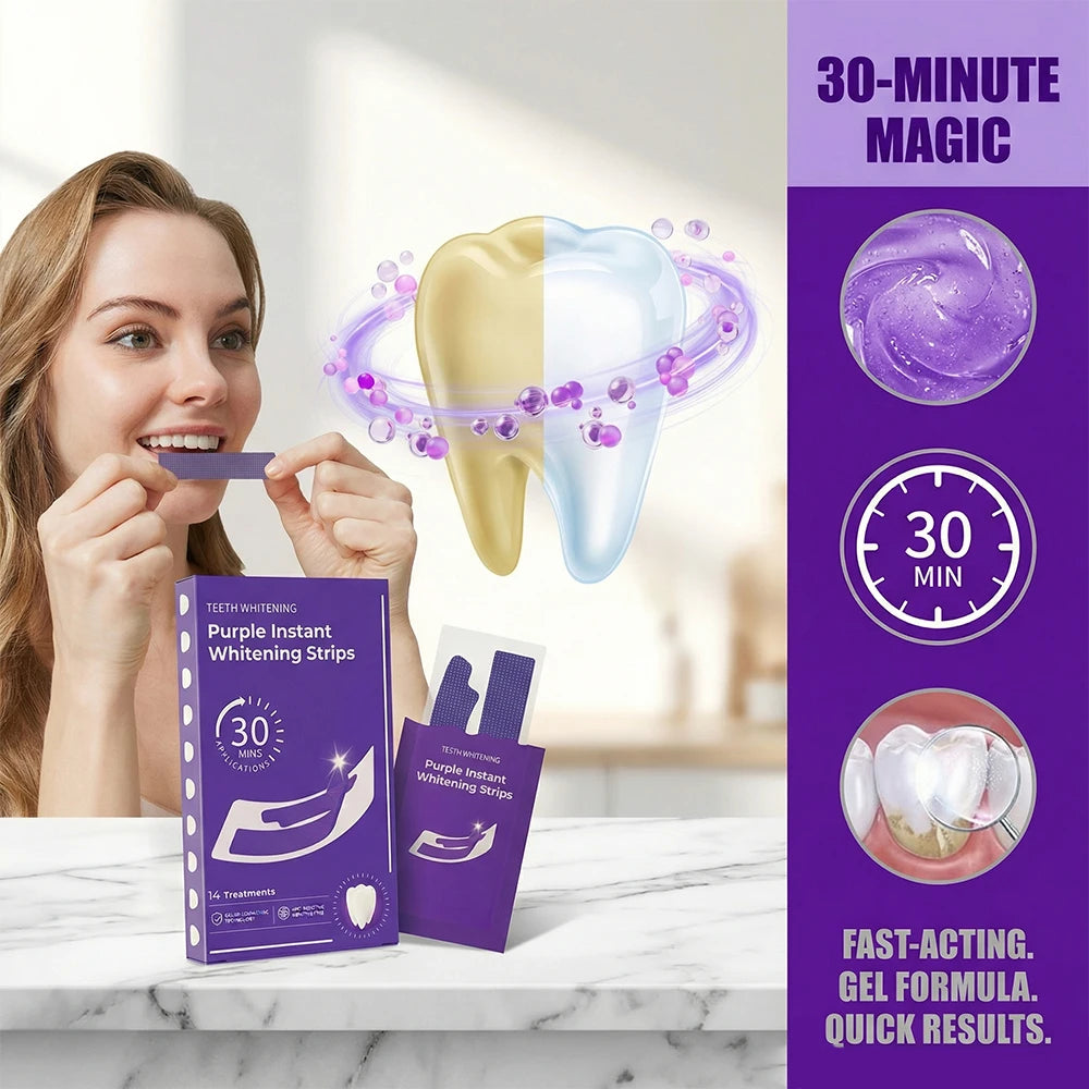 Tiras de Clareamento Dental para Remoção de Manchas Amarelas e Placa Bacteriana, Restauração do Brilho dos Dentes, Adesivos de Higiene Oral em Gel
