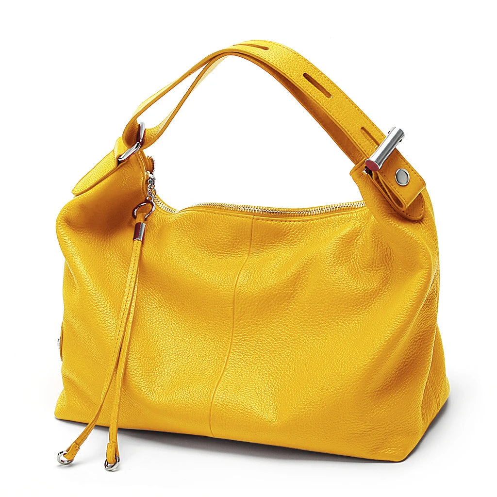 Bolsa de Ombro Grande Zency 100% Couro Genuíno para Mulheres, Bolsa Tote, Bolsa de Mão, Bolsa Hobo de Couro Preto, Bolsas com Zíper para Usar Debaixo do Braço