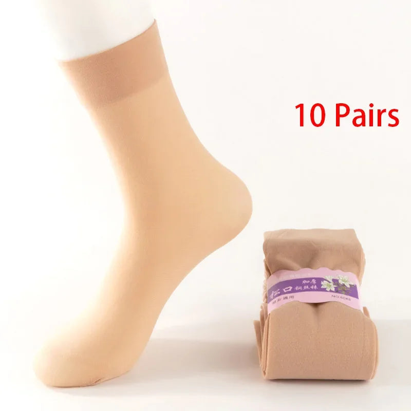 10 pares primavera verão preto náilon mid-tube meias femininas tornozelo meias de seda curto meias femininas antiderrapante estiramento tornozelo sox meias