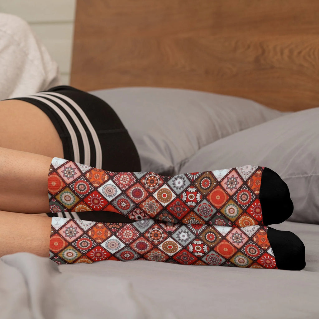 Novidade étnica boêmio impressão meias masculinas confortáveis respirável antiderrapante meias casuais harajuku retro rua meias de compressão