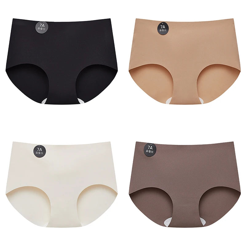Falllsweet 4 Peças de Calcinhas de Seda Sem Costura para Mulheres, Lingerie Sexy de Cintura Média, Calcinhas de Seda Gelada M-2XL