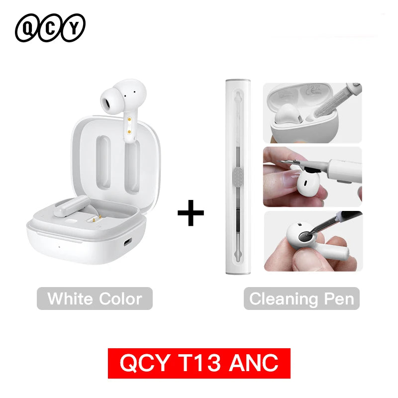 QCY-T13 ANC Fones De Ouvido Sem Fio, Bluetooth 5.3 TWS, ANC, Auscultadores De Cancelamento De Ruído, 4 Microfones ENC Headset, In-Ear, Handfree Earbuds