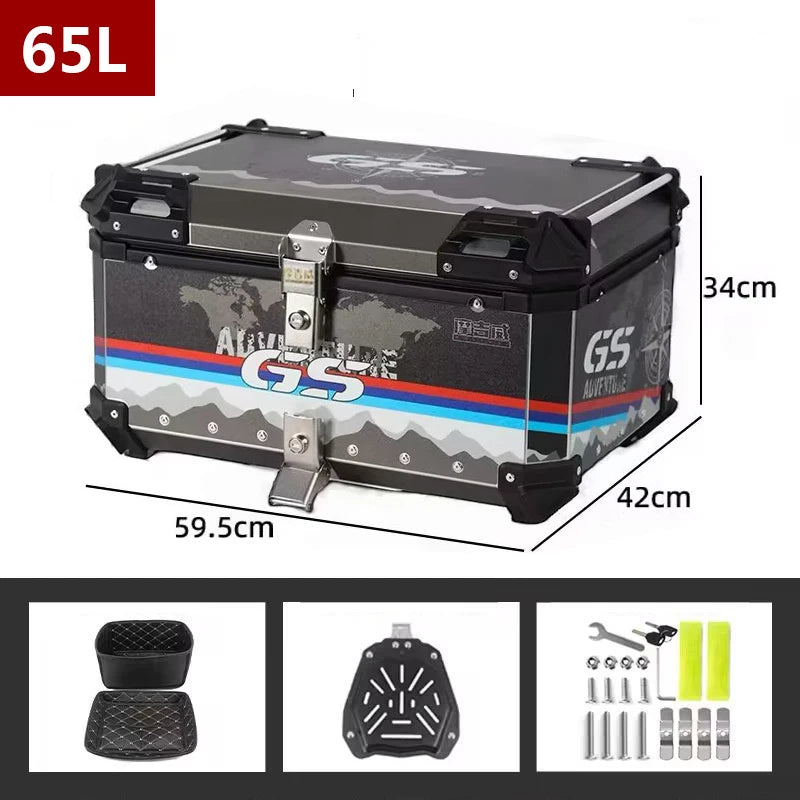 Universal Motocicleta Traseira Trunk Top Casos, Caixa De Alumínio, Bagagem, Mala, Moto Cauda Caixa, 65L, 55L, 45L, 36L