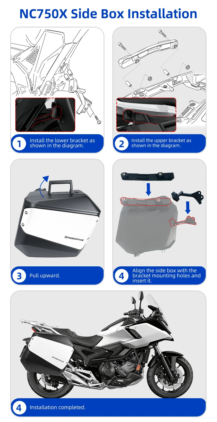 Malas Laterais para Motocicleta Honda NC750X, Com Liberação Rápida, Impermeáveis, Armazenamento de Bagagem para Viagens de Moto