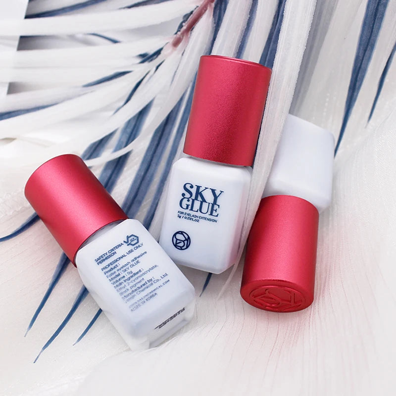 1 garrafa de cola sky para extensões de cílios 5ml original sky s + preto vermelho azul tampa cola de cílios postiços céu td fornecedor de cola transparente