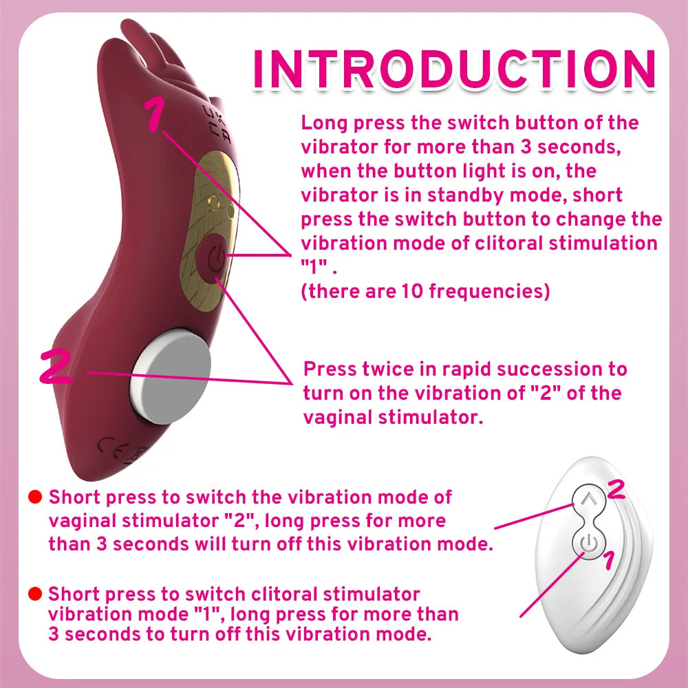 Mini Vibrador Clitoriano em Forma de Borboleta para Mulheres, Estimulador de Clitóris com Controle Remoto Sem Fio, Produtos para Adultos, Loja de Brinquedos Sexuais