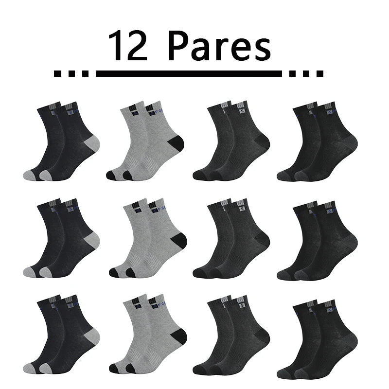 12 Pares Meias Esportivas Masculinas, Corrida, Ciclismo, Esportes ao ar Livre, Respiráveis, Absorventes de Suor e Confortáveis