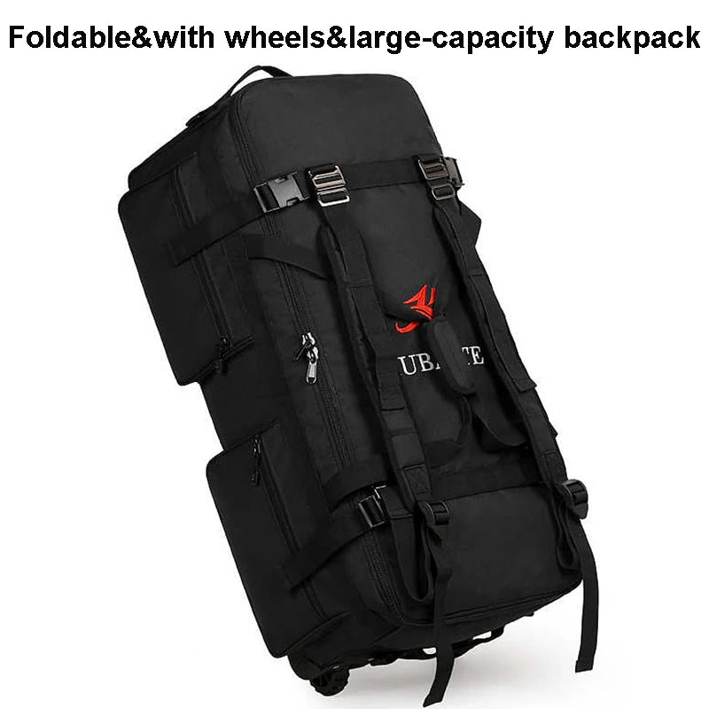 Mochila de Viagem Grande Capacidade 90/110L Dobrável com Rodas e Cinto, Bolsa de Transporte Multifuncional, Mala Resistente ao Desgaste