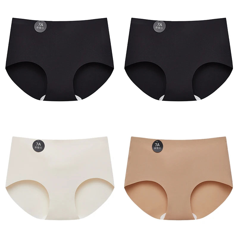 Falllsweet 4 Peças de Calcinhas de Seda Sem Costura para Mulheres, Lingerie Sexy de Cintura Média, Calcinhas de Seda Gelada M-2XL